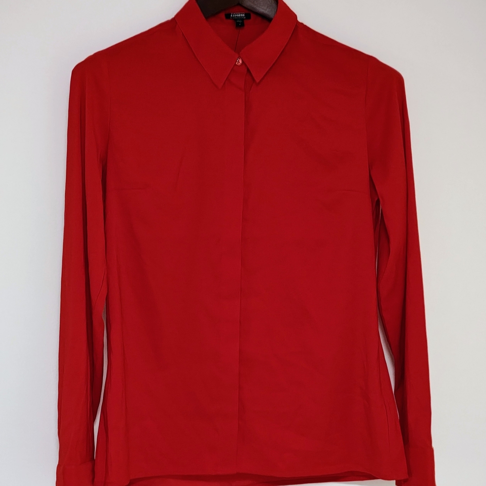 NWT Express Red Portofino Shirt Small | Hidden Button Blouse